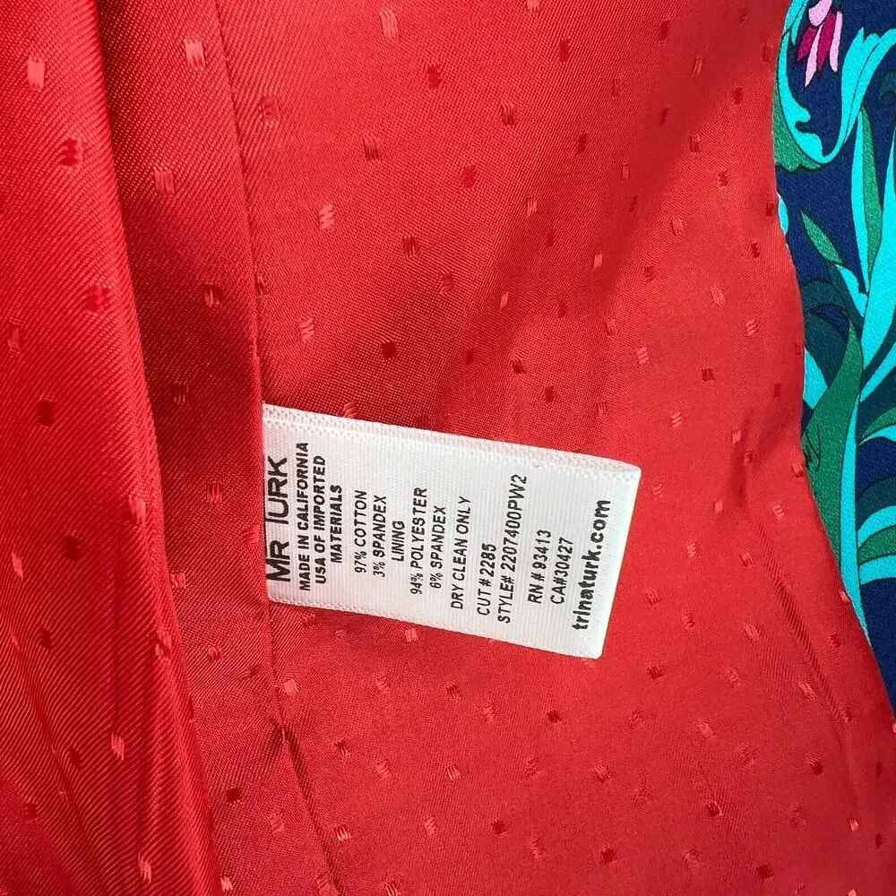 Mr Turk Blazer Mens 36‎ Blue Floral Colorful Tropical Retro Jacket Sportcoat